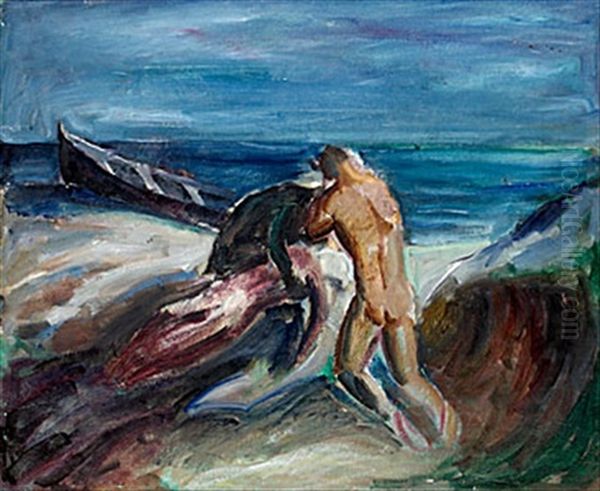 Skeppsbrutna Oil Painting by Ewald Dahlskog