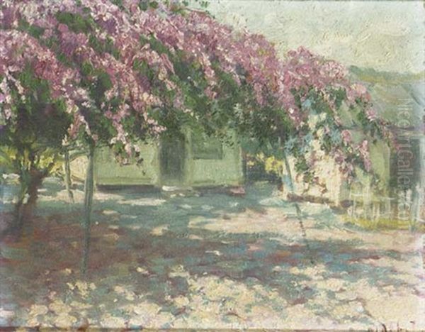 Blossoming Tree In A Kampung Oil Painting by Carel Lodewijk Dake the Younger