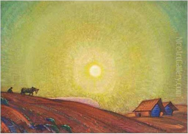 Ploughing Under The Sun Oil Painting by Sergey Nicolayevich Antonov