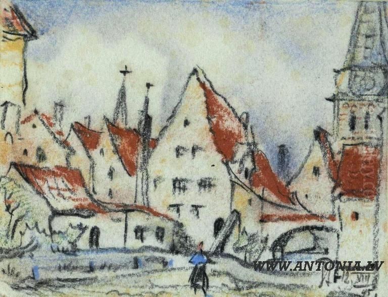 Oldtown Oil Painting by Sergejs Antonovs