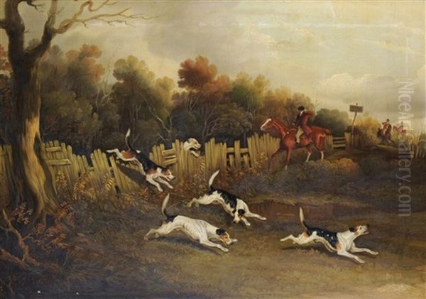 Hounds On The Scent With Huntsmen Nearby; Hunting Hounds Moving In For The Kill (2 Works) Oil Painting by David (of York) Dalby