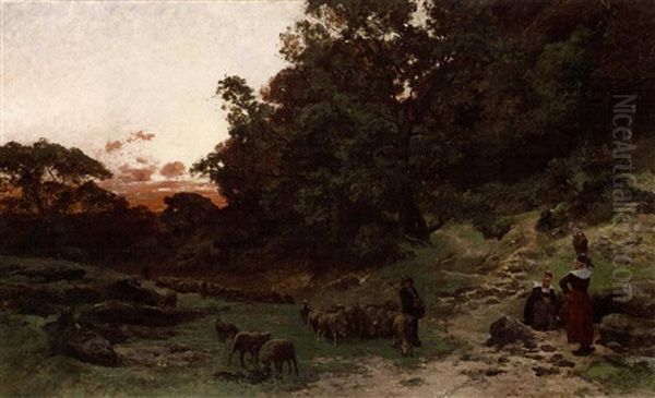 Leading The Flock Home Oil Painting by Emile Charles Dameron
