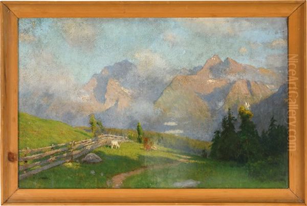 Almlandschaft Mit Weidendem Vieh Oil Painting by Constantin Damianos