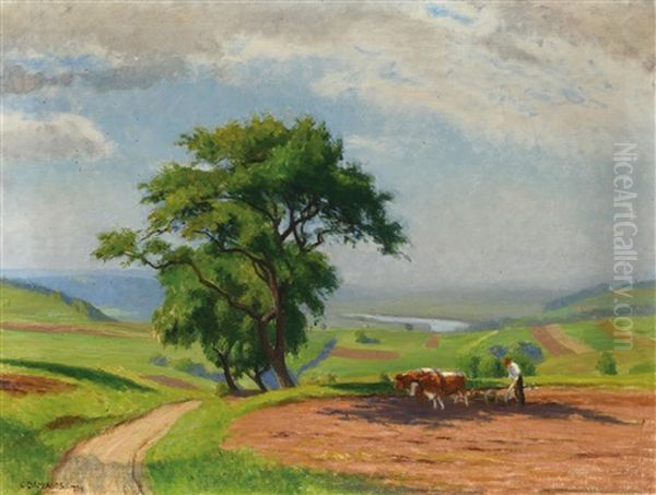 Landschaft Mit Pflugendem Bauer Oil Painting by Constantin Damianos
