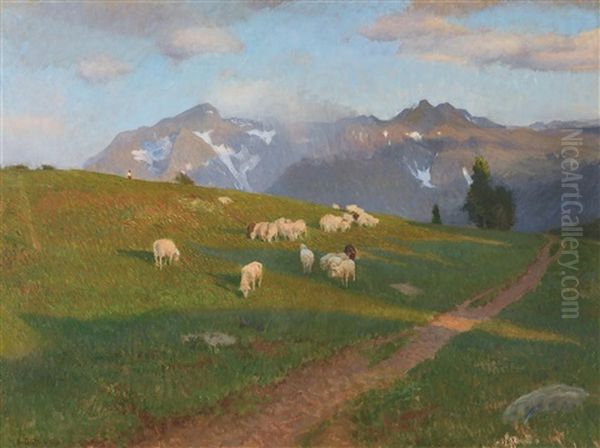 Weidende Schafe Auf Der Alm Oil Painting by Constantin Damianos