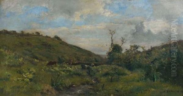 Paysage A La Riviere Oil Painting by Pierre Emmanuel Eugene Damoye