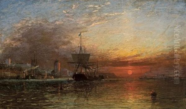 Near Newcastle-on-tyne, Sunset Oil Painting by James Francis Danby