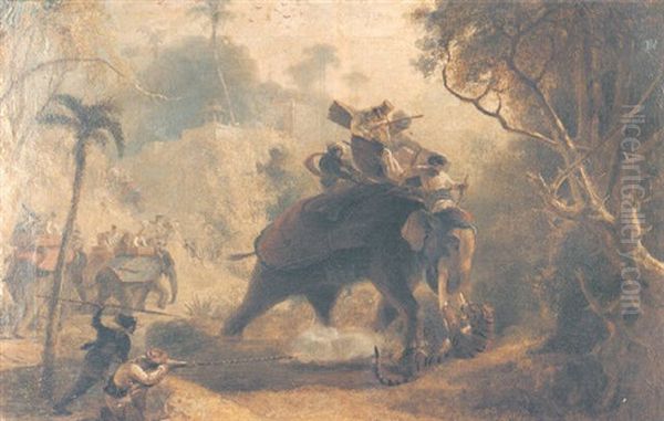 Tiger Hunting In India Oil Painting by William Daniell