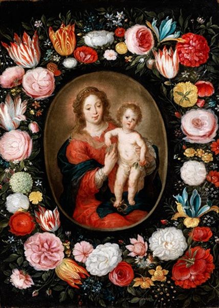 Madonna Mit Dem Kind Im Blumenkranz Oil Painting by Andries Daniels