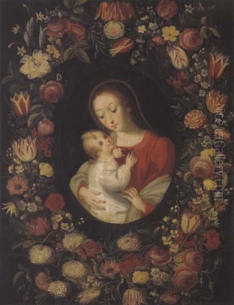 Maria Mit Dem Kind Im Blumenkranz Oil Painting by Andries Daniels