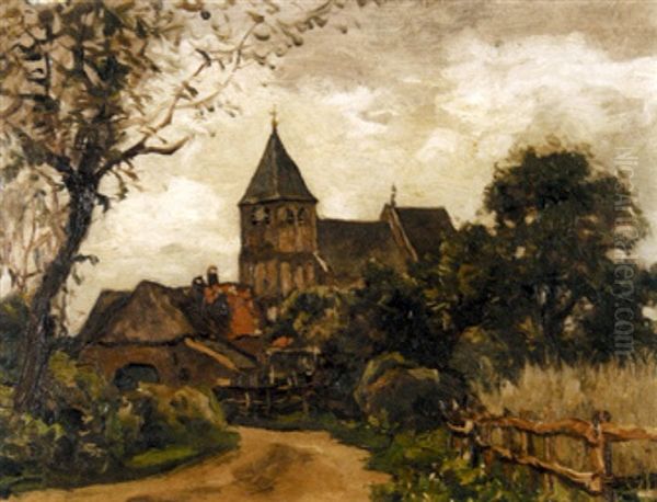 A Village Church Oil Painting by Charles Dankmeijer