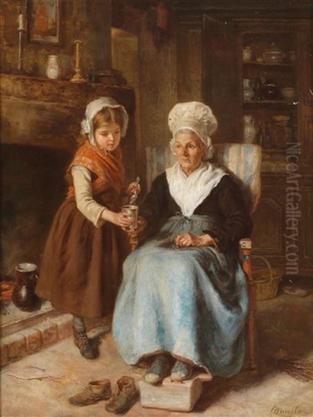 Besuch Bei Der Grosmutter Oil Painting by Andre Henri Dargelas