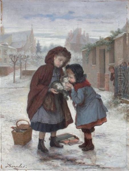 Fillettes Au Chat Oil Painting by Andre Henri Dargelas
