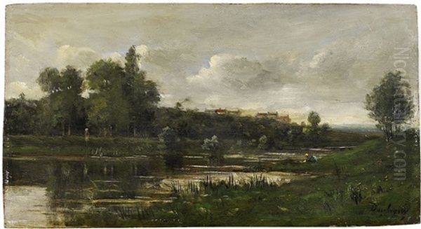 Landscape By The River Oil Painting by Charles Francois Daubigny