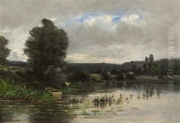 Riverscape Oil Painting by Charles Francois Daubigny