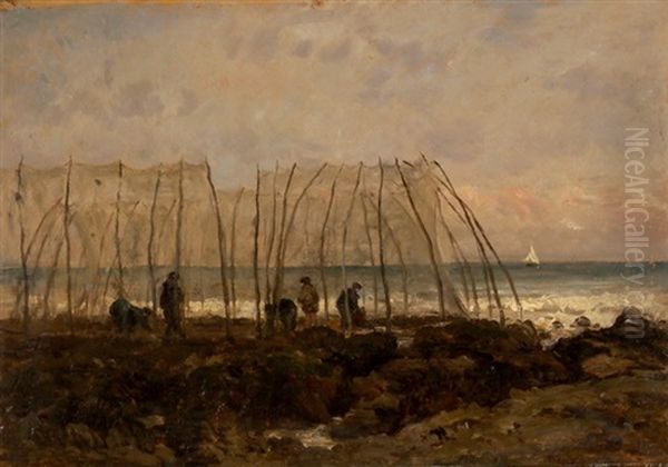 Fischer Beim Aufspannen Der Netze Oil Painting by Charles Francois Daubigny