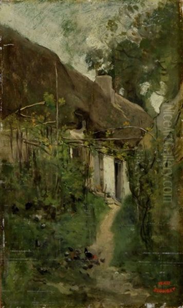 Huhner Vor Einem Gehoft Oil Painting by Charles Francois Daubigny