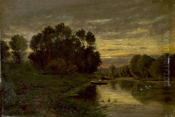 Bei Sonnenuntergang Am Flussufer Oil Painting by Charles Francois Daubigny