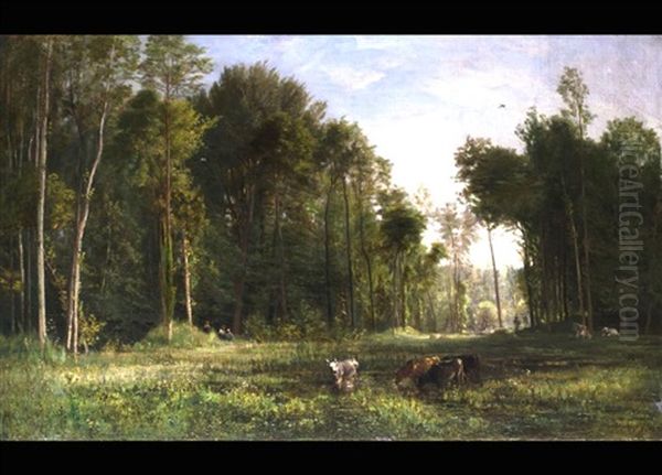 Kuhe Am Teich In Einer Waldlichtung Oil Painting by Charles Francois Daubigny