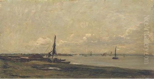 Bateaux Sur La Tamise Oil Painting by Charles Francois Daubigny
