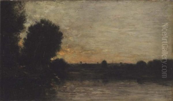 A River Landscape (les Bords De L'oise?) Oil Painting by Charles-Francois Daubigny