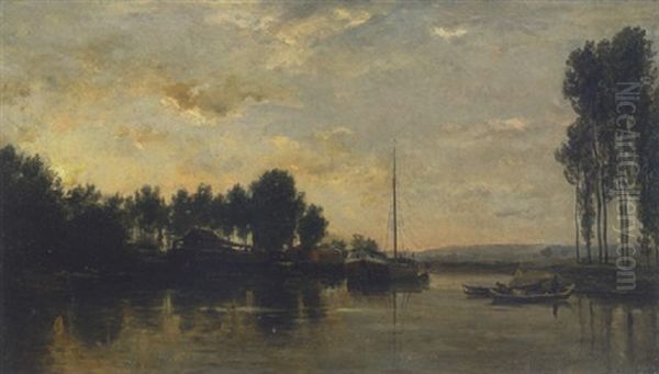 Flusslandschaft Oil Painting by Charles Francois Daubigny