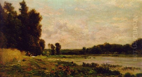 Washerwomen By The River Oil Painting by Charles Francois Daubigny