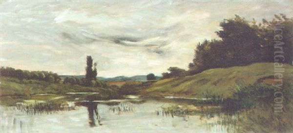Coucher Du Soleil Sur La Riviere Oil Painting by Charles Francois Daubigny