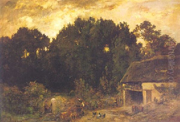 Le Tonnelier (the Barrelmaker) Oil Painting by Charles-Francois Daubigny