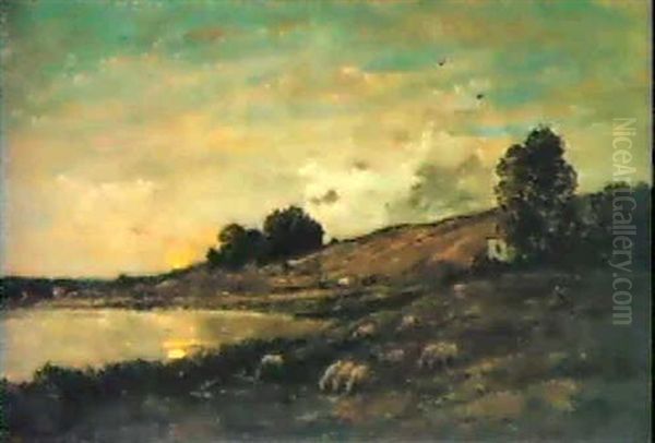 Troupeau De Moutons Au Bord Dela Riviere Oil Painting by Charles Francois Daubigny