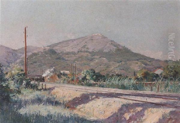 A Train In A Meditterranean Landscape Oil Painting by Eugene Baptiste Emile Dauphin