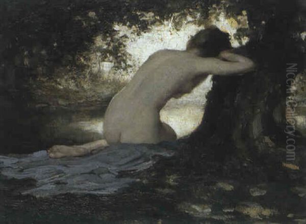By The Edge Of The Pool Oil Painting by Allan Douglas Davidson