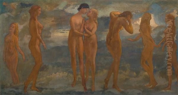 Dawn Oil Painting by Arthur B. Davies