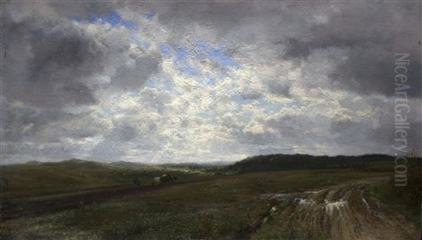 Plough Team At Work In An Extensive Landscape Oil Painting by Henry William Banks Davis, R.A.