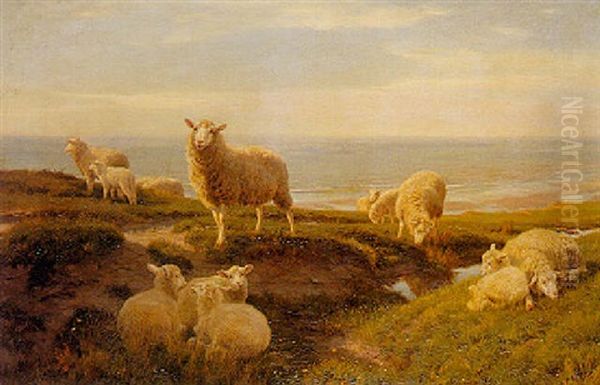 Sheep Grazing Near A Shore Oil Painting by Henry William Banks Davis, R.A.