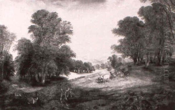 Deer In A Wooded Landscape Oil Painting by Henry William Banks Davis