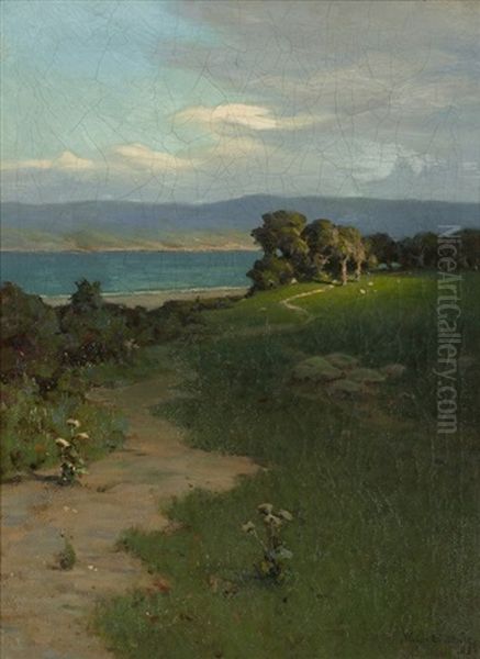 Path In A Landscape With Distant Lake Oil Painting by Willis E. Davis