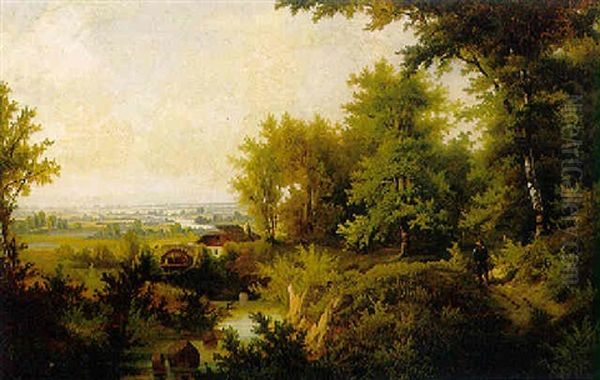 Sommertag. Waldlandschaft Mit Muhle Oil Painting by Mario De Maria