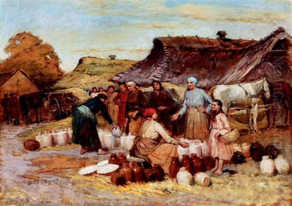 Pottery Narket (market Scene) Oil Painting by Lajos Deak Ebner
