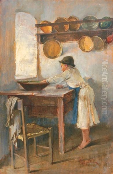 The Little Curious Oil Painting by Lajos Deak Ebner