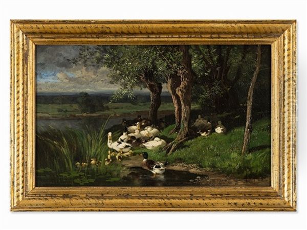 Duck Pond Oil Painting by Alexandre Defaux