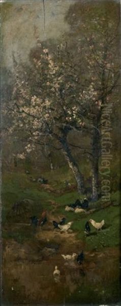Ruisseau Sous Un Cerisier En Fleurs Oil Painting by Alexandre Defaux