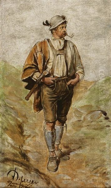 Farmer With Axe Returning Home Oil Painting by Franz Von Defregger