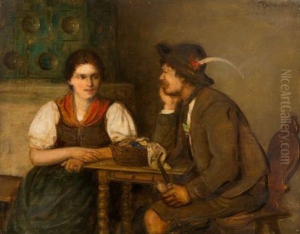 Im Gesprach Oil Painting by Franz Von Defregger
