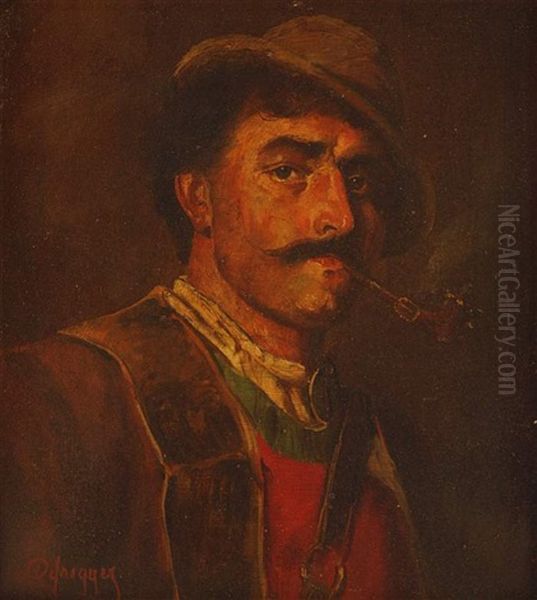 Tiroler Bauer Mit Schnauzbart Und Hut, Pfeife Im Mund Oil Painting by Franz Von Defregger