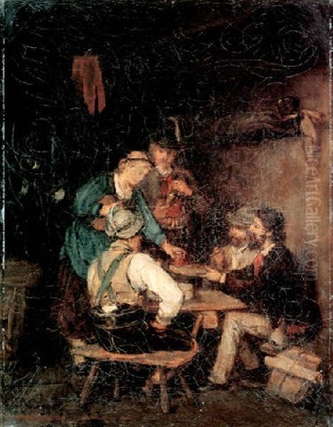 Im Wirthaus Oil Painting by Franz Von Defregger