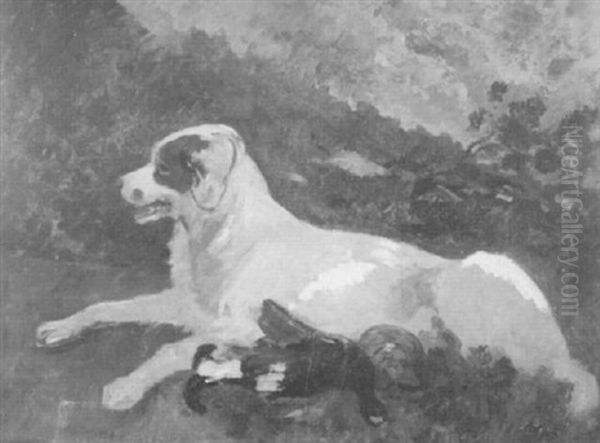 Jagdhund Mit Erlegtem Birkhuhn Oil Painting by Carl Friedrich Deiker