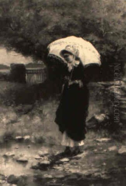 The New Parasol Oil Painting by Leon Delachaux