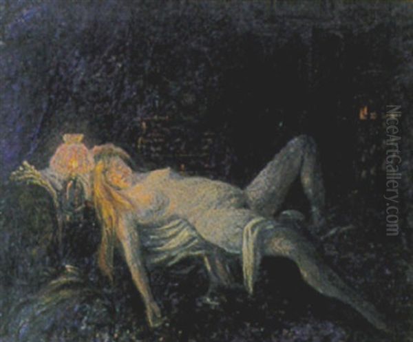 Nohen Kvinde Liggende Pa Seng Oil Painting by Eugene Delestre