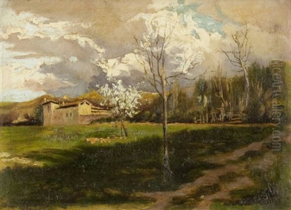 Casolare Alpino Oil Painting by Lorenzo Delleani